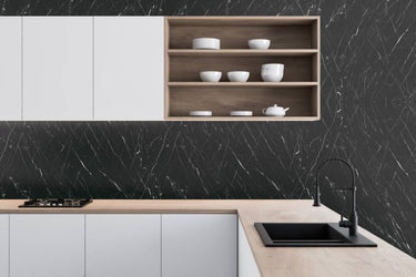 Grigio Marquina marmer steenlook interieurfolie toegepast in interieur