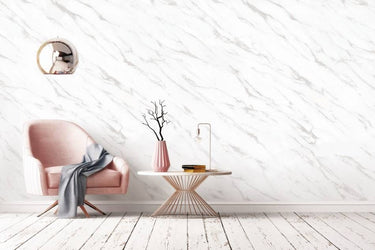 Statuary White marmer steenlook interieurfolie toegepast in interieur